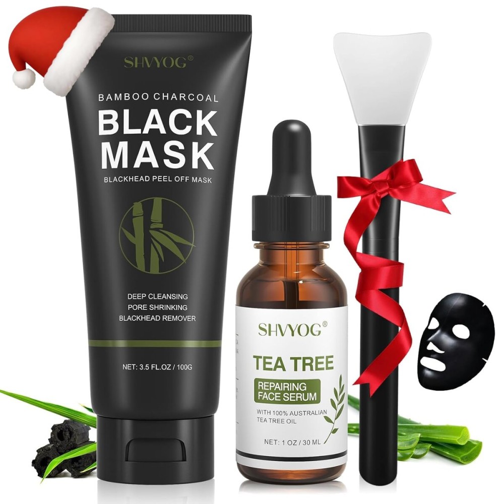 SHVYOG Blackhead Peel Off Face Mask, 3-in-1 Blackhead Remover Mask with Brush & Tea Tree Oil Serum, Charcoal Mask for Deep Cleansing Dirts, Pores, Skin Oil (100g+30ml)