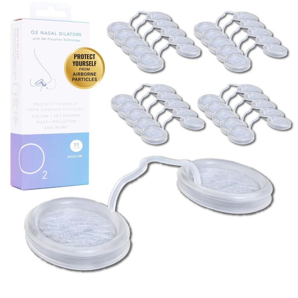 O2 Nose Filters with 3M Filtration - Nasal Screens for Allergies, Dust & Smoke - Drug-Free & Latex-Free Nose Filters - Invisible Allergy Protection (Medium x 20)