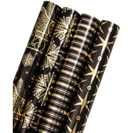WRAPAHOLIC 30 Inch Christmas Wrapping Paper Roll - Jumbo Roll Blue and Silver Snowflake Holiday Design with Metallic Foil Shine - 4 Rolls - 30 Inch x 120 Inch Per Roll