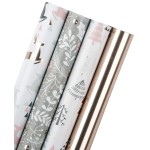 WRAPAHOLIC 30 Inch Christmas Wrapping Paper Roll - Jumbo Roll Rose Gold and Pink Holiday Design with Metallic Foil Shine - 4 Rolls - 30 Inch x 120 Inch Per Roll