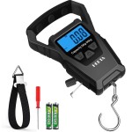 HEETA Waterproof Fish Scale Digital with Backlit LCD Display, 110lb/50kg Portable Hanging Scale Fishing Scale for Home and Outdoor, Measuring Tape and 2 AAA Batteries Included (Black)