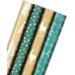 WRAPAHOLIC 30 Inch Green Christmas Wrapping Paper Roll - Jumbo Roll Green and Gold Holiday Design with Metallic Foil Shine - 4 Rolls - 30 Inch x 120 Inch Per Roll