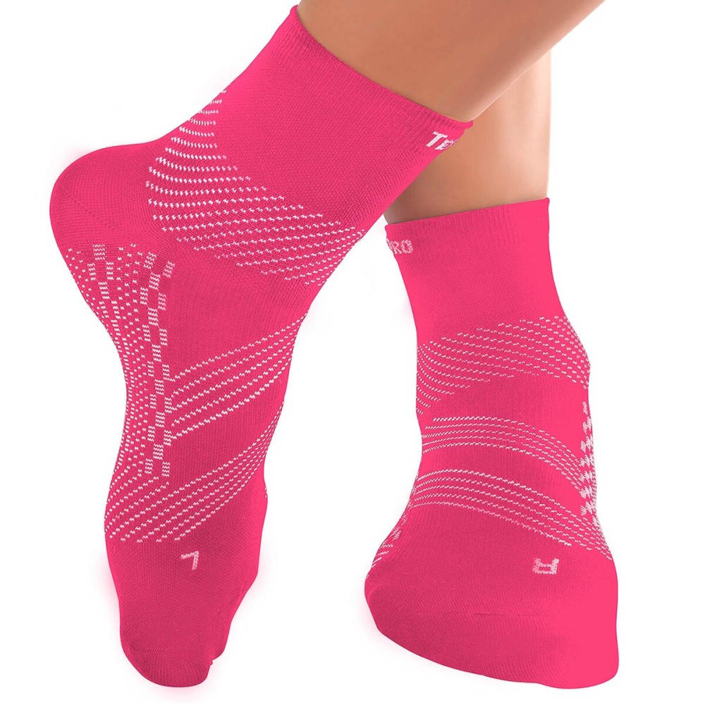TechWare Pro Ankle Compression Socks - Plantar Fasciitis Sock & Foot Support (L, Pink/White)