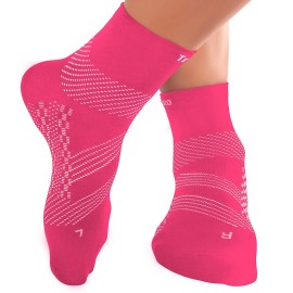 TechWare Pro Ankle Compression Socks - Plantar Fasciitis Sock & Foot Support (L, Pink/White)