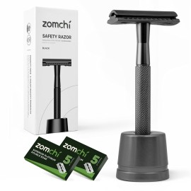 ZOMCHI Double Edge Safety Razor with 10 Safety Razor Blades, Single Blade Razor for Men with Razor Stand, Men\'s Safety Shaving Razors - Black