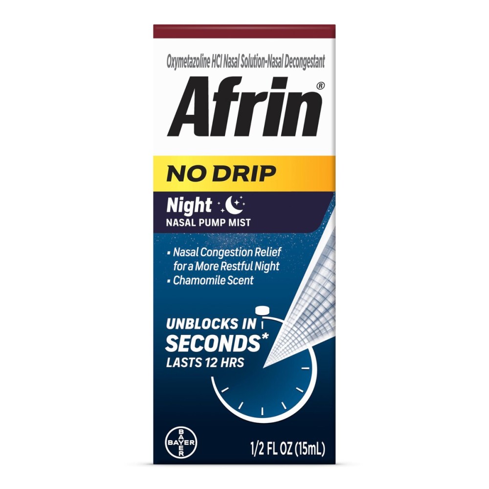 Afrin No Drip Night Pump Nasal Mist - Fast and Powerful Relief from Nasal Congestion, Chamomile, 0.5 Fl Oz (Pack of 1)