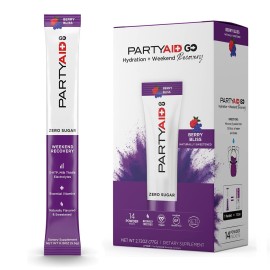 PARTYAID GO! Feel Good Tonight and Tomorrow, Zero Sugar, 5-HTP, B-Complex, Milk Thistle, Electrolytes, No Artificial Flavors or Sweeteners, Caffeine-Free, 14 Count (Pack of 1)