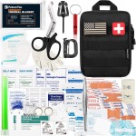 FalconTac 200 Pieces First Aid Kit IFAK Survival Kit Molle System Compatible Pouch, Emergency Kit Gift for Men, Dad, Husband, for Outdoor, Camping, Hunting, Hiking, Home, Earthquake, Disasters Black