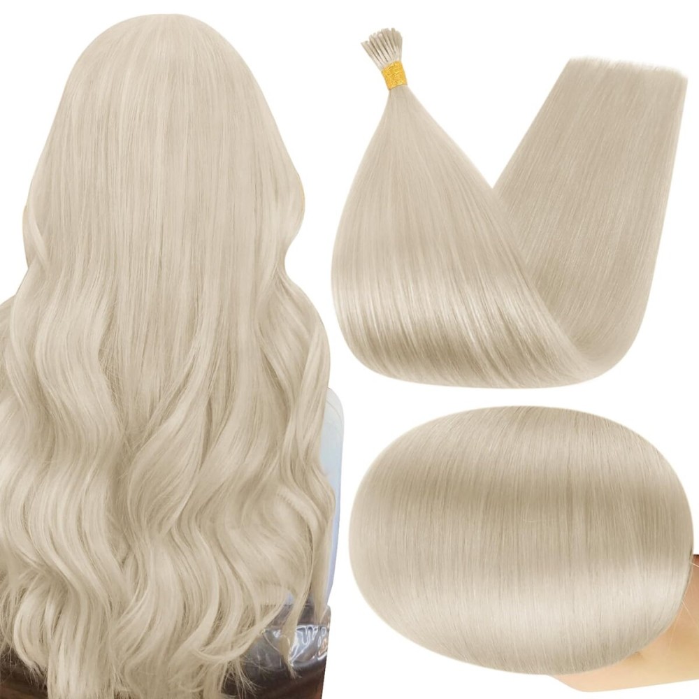 Full Shine Blonde I Tip Hair Extensions Human Hair 16 Inch Keratin Itip Human Hair Extensions Color 60 Platinum Blonde Pre Bonded Extensions 40 Grams Remy Hair
