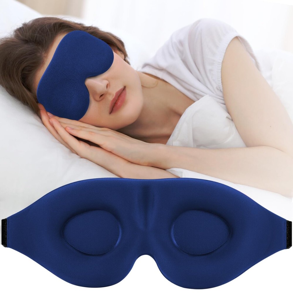 ZGGCD Sleep Mask for Side Sleeper, Light Blocking Sleeping Eye Mask for Women Men, 3D Contoured Cup Night Blindfold, Luxury Eye Cover Eyeshade with Adjustable Strap for Travel, Nap, Blue