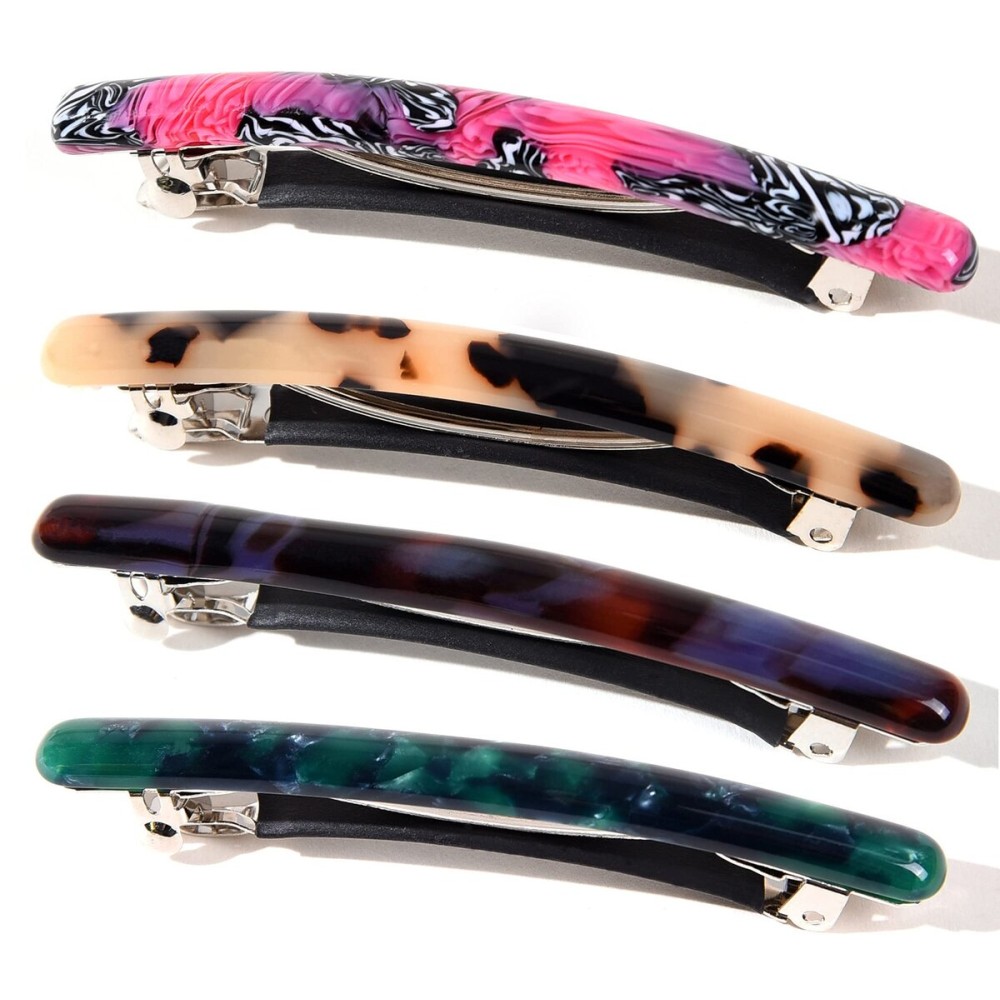 Fsmiling Small Hair Barrettes for Women, 4pcs Tortoise Acetate Automatic Clips for Thin Hair
