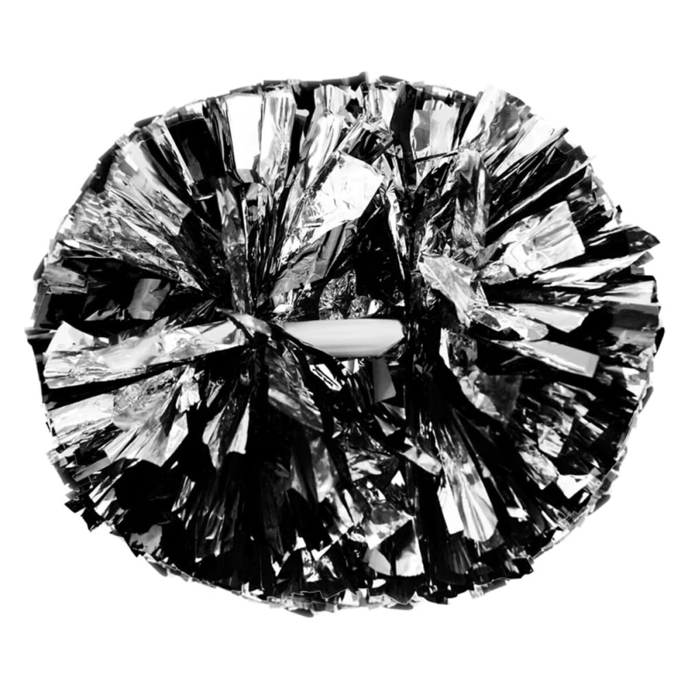 Hooshing 2PCS Black and Silver Pom Poms Cheerleading with Baton Handle for Team Spirit Sports Dance Cheering