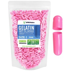 XPRS Nutra Size 1 Empty Capsules - 1000 Count Empty Gelatin Capsules - Pill DIY Capsule Filling - Pure Bovine Pill Gel Caps for Do-It-Yourself Supplements (Pink)