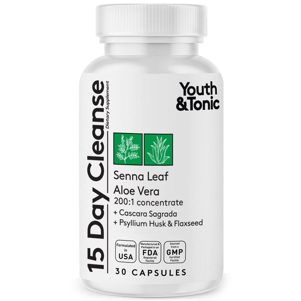 Youth & Tonic 15 Day Cleanse: Gut Health and Colon Detox to Break The Plateau, Helps with Belly Bloat, Regularity, and for Feeling Lighter and More Energized for Men & Women, Made in USA, 30 Pills