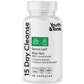 Youth & Tonic 15 Day Cleanse: Gut Health and Colon Detox to Break The Plateau, Helps with Belly Bloat, Regularity, and for Feeling Lighter and More Energized for Men & Women, Made in USA, 30 Pills