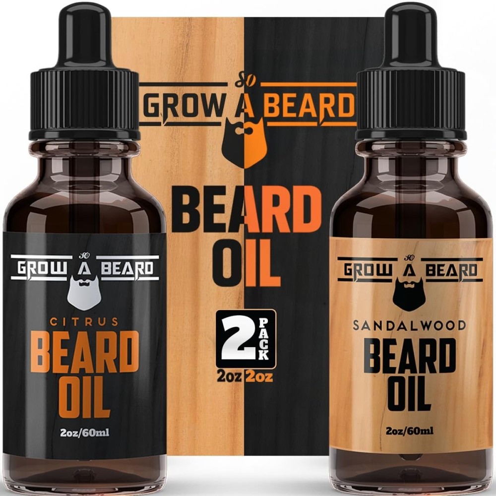 Beard Oil for Men, 2oz Sandalwood & 2oz Citrus Scent, with Jojoba & Argan Oil, Beard Moisturizer, Softener, & Conditioner, All Natural, (2 Pack)