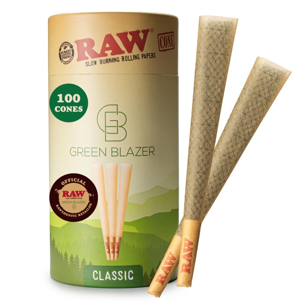 RAW Cones 1 1/4 Size: 100 Pack Patented Slow Burning Pre Rolled Rolling Papers & Tips, Classic Raw Paper, 84mm