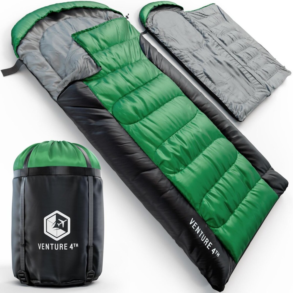 VENTURE 4TH 3-Season XXL Backpacking Sleeping Bag, Camping Sleeping Bags for Adults & Kids - Lightweight, Comfortable, Water Resistant, Ideal for Hiking, Camping & Outdoor - Green/Gray