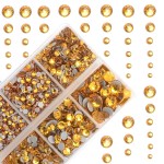 4000Pcs Mixed Size Hot Fix Round Crystals Gems Glass Stones Hotfix Flat Back Rhinestones (Topaz)