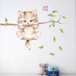 Esmee Hanging Tree Branch Cat Wall Stickers Peel and Stick for Living Room Bedroom Kitchen Playroom Nursery Room