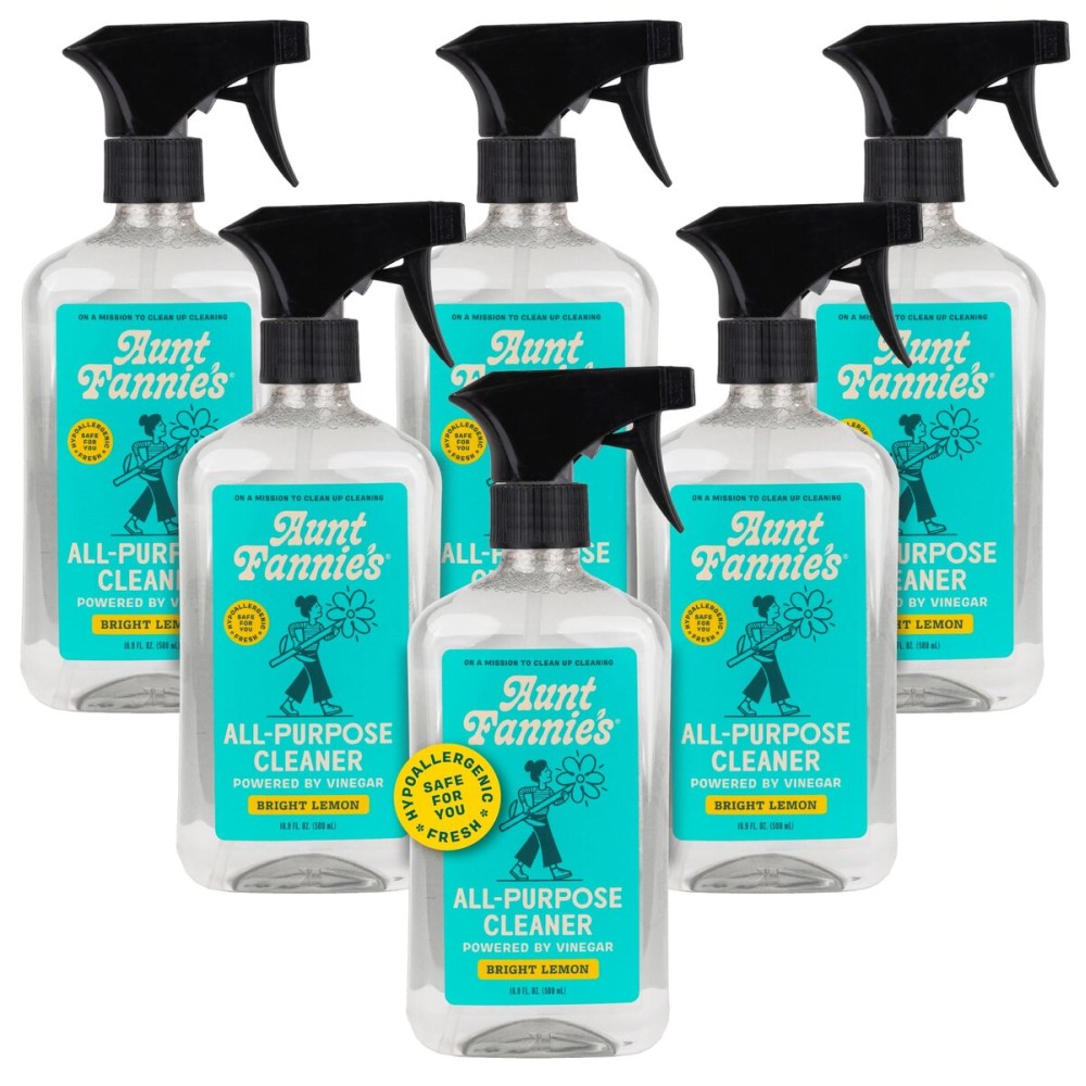 Aunt Fannie\'s All Purpose Household Cleaner, Multi-surface Spray, Powered by Vinegar for Kitchen, Bath, Windows and Countertops, Lemon Scent (Pack of 6)