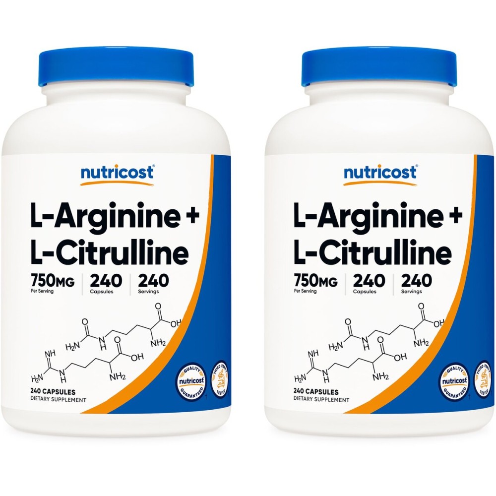 Nutricost L-Arginine L-Citrulline Complex 750mg, 240 Capsules (2 Bottles) - Non-GMO