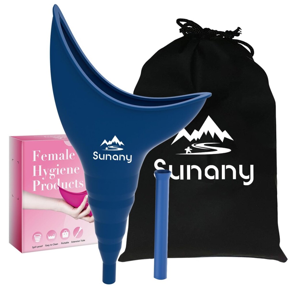 Sunany Female Urinal, Female Urinal with Silicone Funnel, Portable for Standing Female, Reusable Urinal for Female Toilet, for Outdoor, Activities, Camping, Travel (Blue)