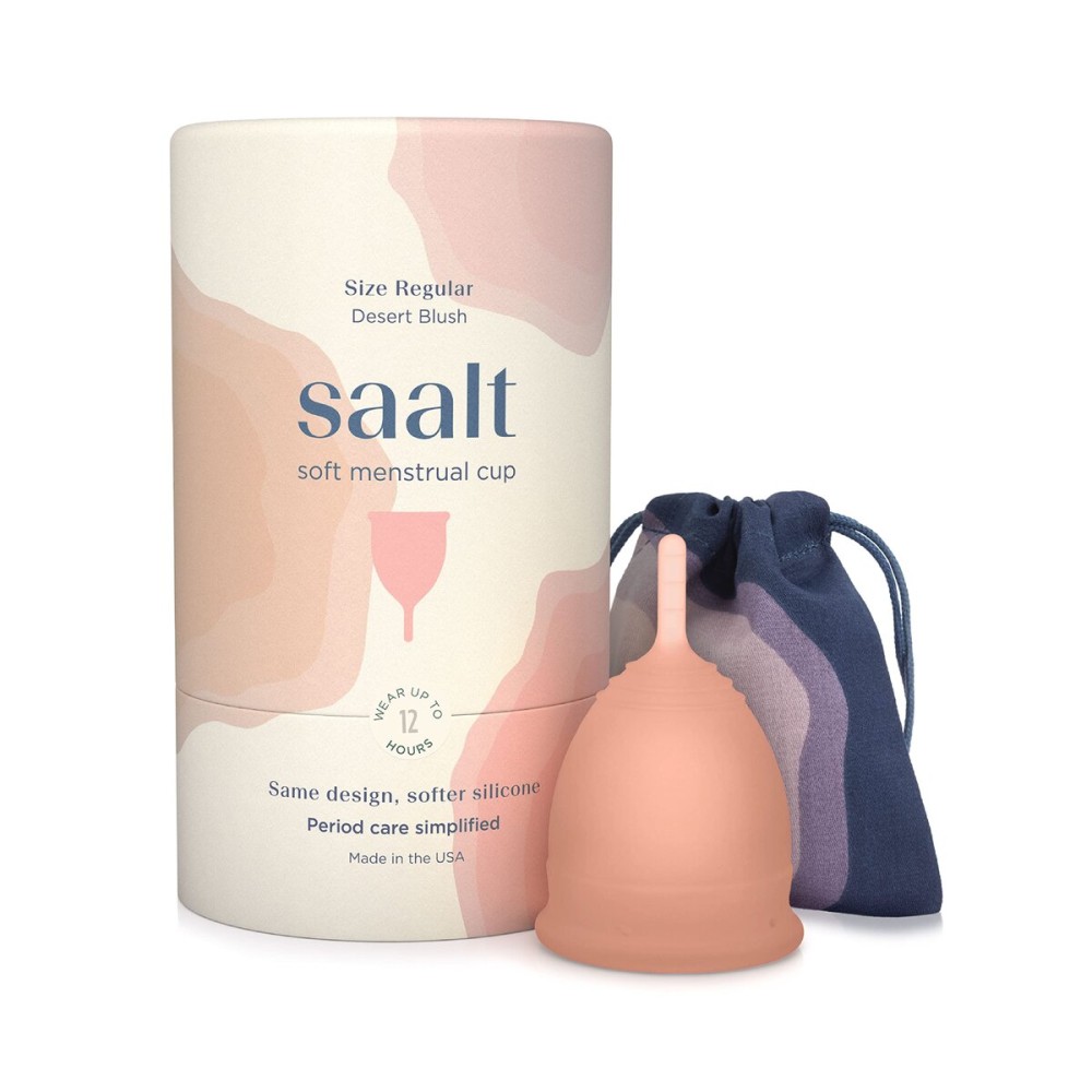 Saalt Soft Menstrual Cup - Reusable Period Cup - Made for Comfortable, Leak-Free Protection Up to 12 Hours - BPA & Latex Free - Includes Cup & Carry Bag (Regular, Desert Blush)