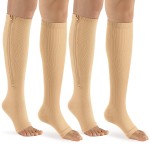 bropite Zipper Compression Socks Women & Men - 2Pairs Calf Knee High 15-20mmHg Open Toe Compression Stocking suit for Walking