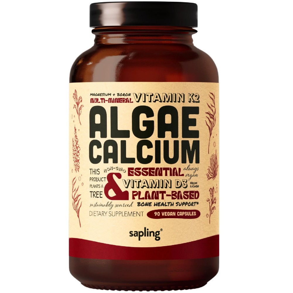 sapling Calcium Supplement - Whole Food with Vitamin K2 & D3, Magnesium, Zinc, Boron, Mineral Complex. Sourced Sustainably from Red Algae. for Bone Strength and Support. Non-GMO & Vegan 90 Capsules.