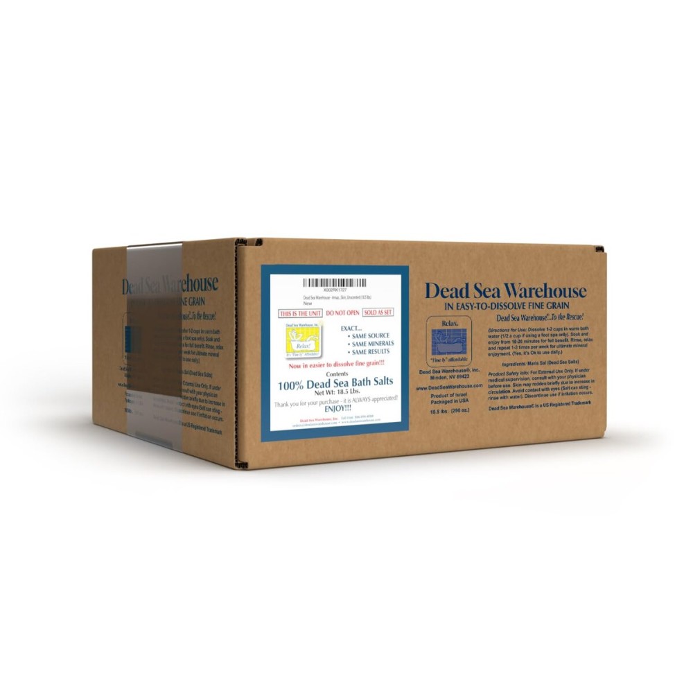 Dead Sea Warehouse - Dead Sea Salts for Soaking - 100% Dead Sea Mineral Bath Salts - Great for Soothing Muscles Aches, Relaxation, Alleviate Skin Issues - Unscented - 18.5 LBS