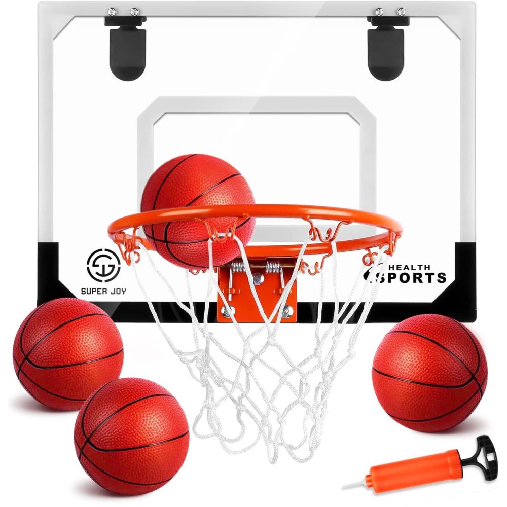 SUPER JOY Pro Indoor Mini Basketball Hoop Over The Door - Wall Mounted with Complete Accessories - Basketball Toy for Kids & Adults