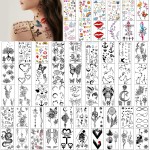 Yazhiji 60 Sheets Tiny Waterproof Temporary Tattoos, Moon Stars Constellations Music Compass Anchor Words Lines Flowers for Kids Adults Men and Women