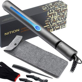NITION Ceramic Tourmaline Hair Straighteners LCD Flat Iron MCH 10s Fast Heating Up. 1 Smooth 3D Floating Plate Healthy Straightening Tools. Travel Pouch Bag. Dual Voltage. Luxury Gift Box. Black