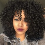 YEAME Curly Wigs for Black Women - Afro Curly Wig with Bangs, Natural Black, Heat Resistant, 15 Full Wig, 150% Density, Glueless, 1 Count