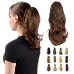 Sofeiyan 13 Ponytail Extension Long Curly Ponytail Clip in Claw Hair Extension Natural Looking Synthetic Hairpiece for Women, Auburn Mix