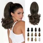 SOFEIYAN 13 Ponytail Extension Long Curly Ponytail Clip in Claw Hair Extension Natural Looking Synthetic Hairpiece for Women, Black/Medium Chestnut Brown Mix