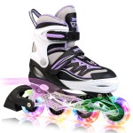 2PM SPORTS Cytia Pink Girls Adjustable Illuminating Inline Skates with Light up Wheels, Fun Flashing Beginner Roller Skates for Kids (Purple, Large - Youth (3-6 US))