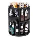 seinlife 360 Rotating Makeup Organizer,DIY Adjustable Spinning Holder,Foldable Cosmetic Storage Display box,Large Capacity Make up Caddy Shelf,Fits Countertop Vanity and Bathroom (BLACK)