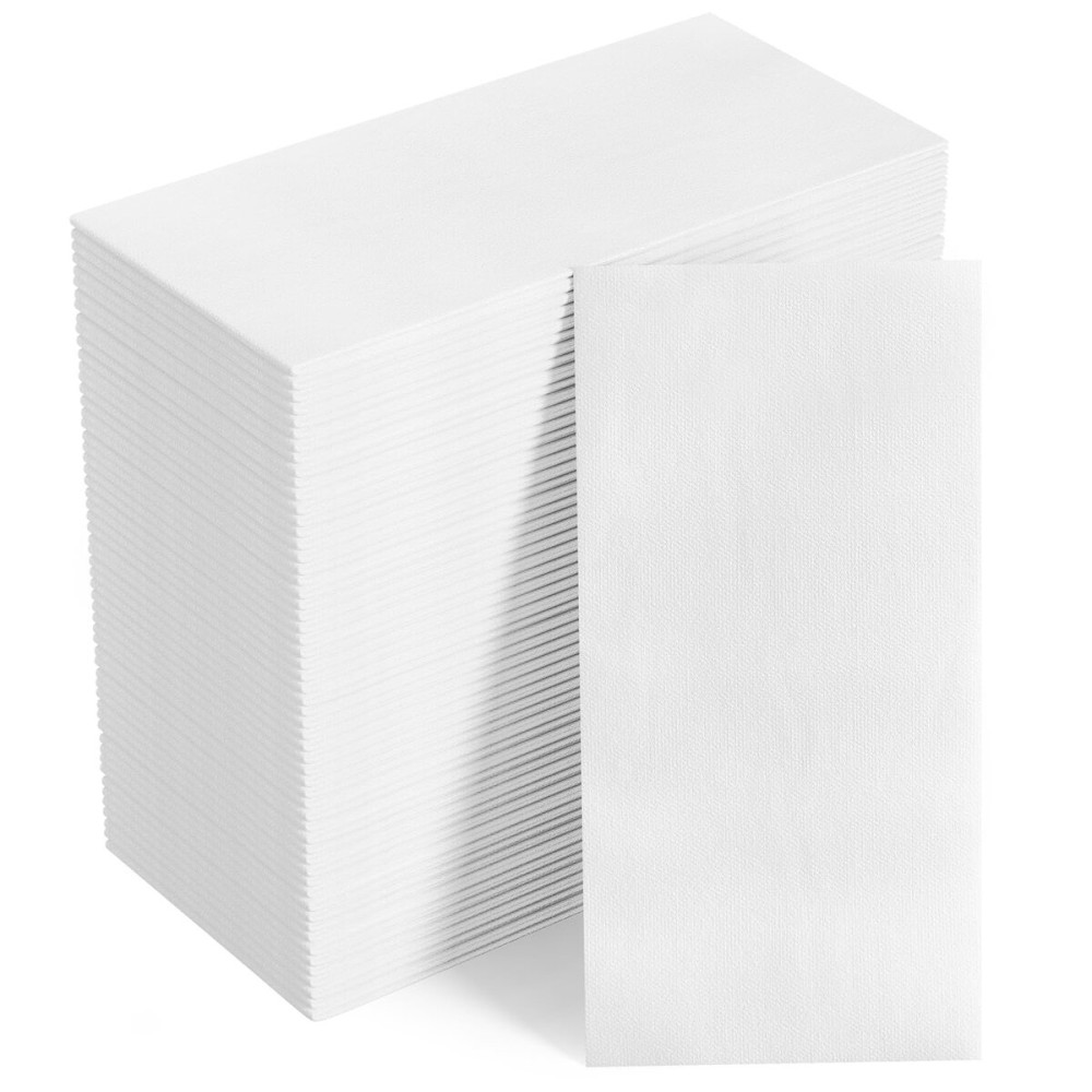FOCUSLINE 100 Disposable Bathroom Napkins, Linen-Feel Paper Guest Towels, Soft and Absorbent Paper Hand Towels Party Napkins for Bathroom, Kitchen, Dinner, or Event, White, 12 x 17