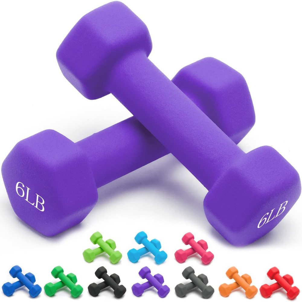 Set of 2 Neoprene Dumbbell Hand Weights, Anti-slip, Anti-roll, Purple (Neoprene Dumbbells)