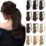 Sofeiyan Curly Ponytail Extension 15 Inch Heat Resistant Synthetic Natural Wavy Hairpiece Wrap Around Pony Tail Hair Extensions for White Black Women Hair Piece, Chocolate Brown