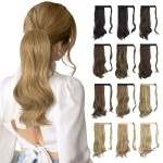 Sofeiyan Curly Ponytail Extension 15 Inch Heat Resistant Synthetic Natural Wavy Hairpiece Wrap Around Pony Tail Hair Extensions for White Black Women Hair Piece, Cameral Blonde/Bleach Blonde Mix