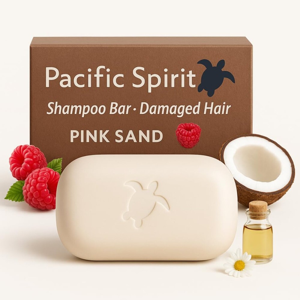 Pacific Spirit Shampoo bar for damaged hair hair with Coconut Oil & Raspberry Extract, Sulfate-Free, Soap-Free, Zero Waste, Vegan, Eco-Friendly, 3.53 Oz