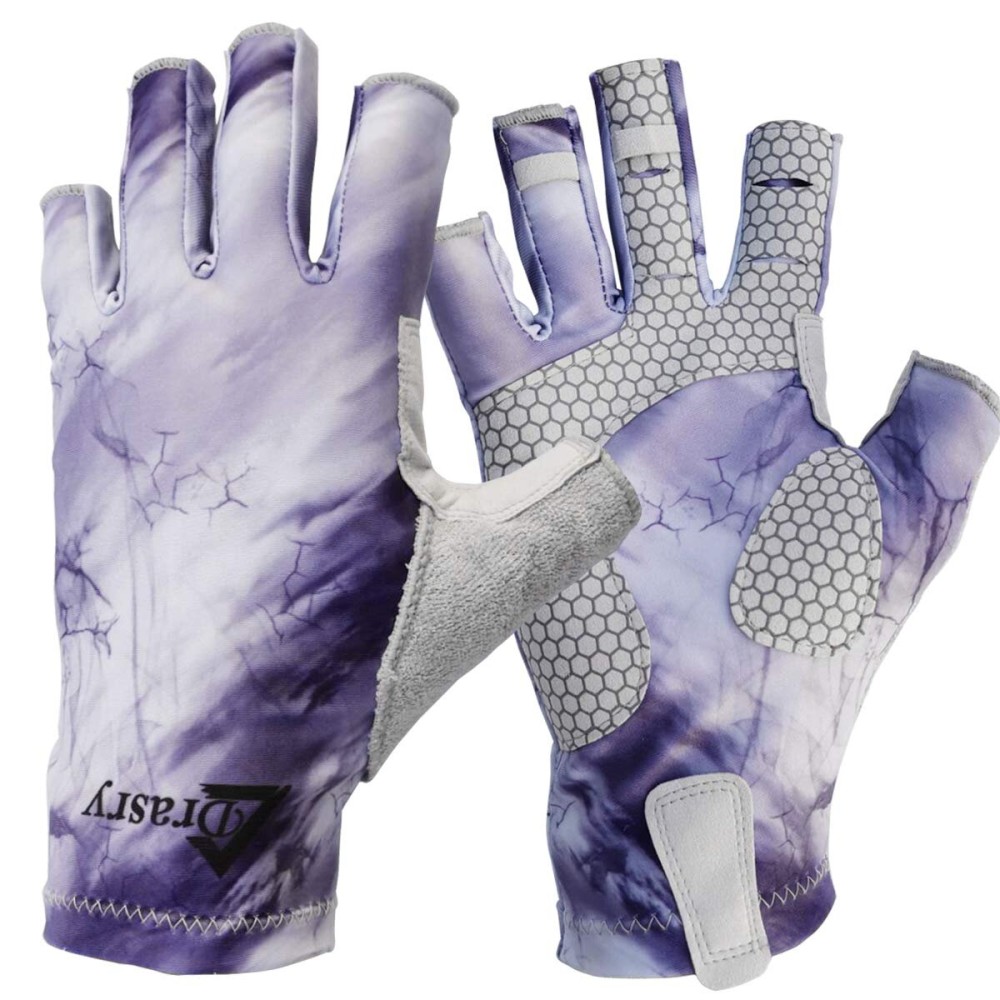 Drasry UV Protection Fishing Fingerless Gloves Men Women UPF 50+ SPF Gloves for Fishing Kayak Paddling Hiking Sailing Rowing Sun Glove Purple M