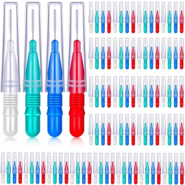BBTO 100 Pcs Braces Dental Brush Flosser for Cleaner Interdental Brush Toothpick Tooth Flossing Head Oral Dental Toothpick Cleaners Cleaning Tool(Red, Blue, White and Green)