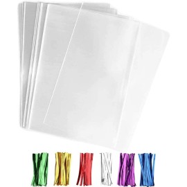 SOMIOCO 100 pcs Clear 5 x 7 Flat Cello Cellophane Bags Poly Treat Bags 1.4 mils for Gift Wrapping, Bakery, Cookie, Candies, Toast, Dessert, Party Favors Packaging