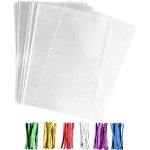 50 pcs Clear 8 x 12 Flat Cello Cellophane Bags Poly Treat Bags 2.8 mils for Gift Wrapping, Bakery, Cookie, Candies, Toast, Dessert, Party Favors Packaging with Color Twist Ties