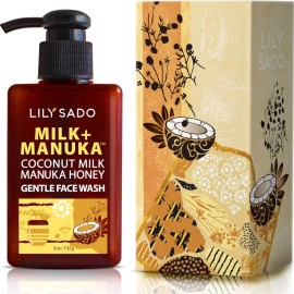 LILY SADO MILK+MANUKA Coconut Milk & Manuka Honey Gentle Gel Face Cleanser - Natural Cruelty-Free Facial Wash Cleanses, Balances, Soothes & Hydrates - Reduces Pores & Blackheads - 5oz