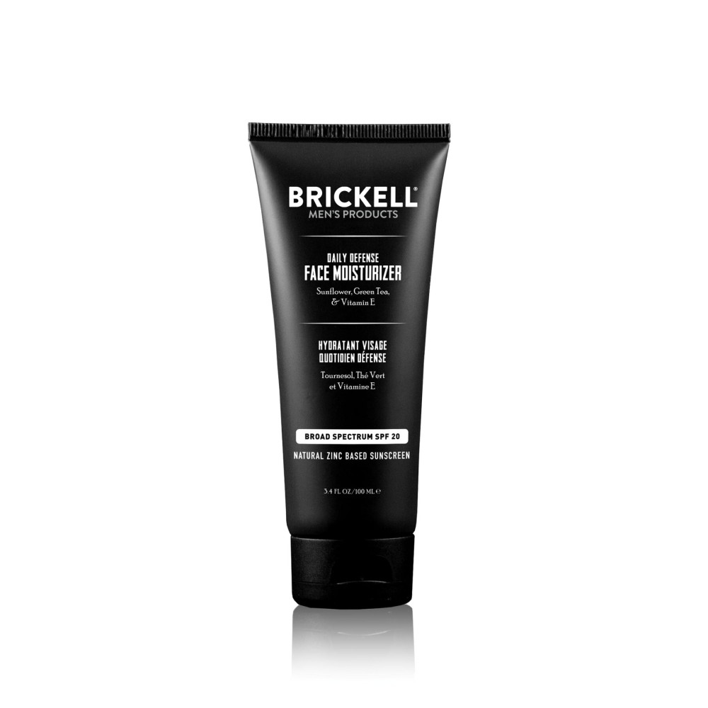 Brickell Men\'s Daily Defense SPF20 Face Moisturizer for Men, Natural & Organic, Zinc Oxide Face Moisturizing Mineral Sunscreen, Hydrates & Protects Skin Against Harmful UVA/B rays, 3.4oz, Unscented